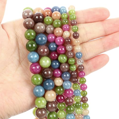 Natural Stone Beads Blue Aquamarine Agate Tiger Eye Quartz Jades Loose Beads For Jewelry Making 4/6/8/10/12mm DIY Bracelets-Tourmaline Jade-12mm about 29pcs von VIEPGJ