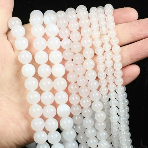 Natural Stone Beads Blue Aquamarine Agate Tiger Eye Quartz Jades Loose Beads For Jewelry Making 4/6/8/10/12mm DIY Bracelets-White Agate-10mm about 38pcs von VIEPGJ