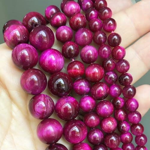 Natural Stone Multicolor Tiger Eye Round Loose Beads For Jewelry Making 4 6 8 10 12 14.0mm DIY Bracelet Accessories 15'' Strands-Fuschia-12mm (approx 28pcs) von VIEPGJ