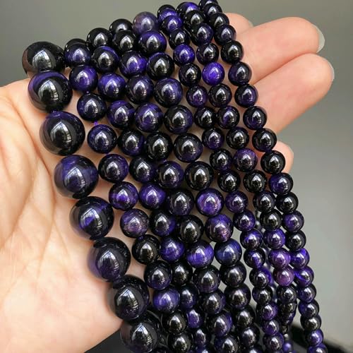 Natural Stone Multicolor Tiger Eye Round Loose Beads For Jewelry Making 4 6 8 10 12 14.0mm DIY Bracelet Accessories 15'' Strands-Purple-12mm (approx 28pcs) von VIEPGJ