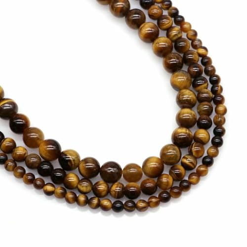 Naturstein, Fluorit, Tigerauge, Heilkristall zur Schmuckherstellung, Edelstein, lose Perlen, DIY-Armband, Halskettenzubehör, 4, 6, 8, 10 mm, Tigerauge, 10 mm (36 bis 37 Stück) von VIEPGJ