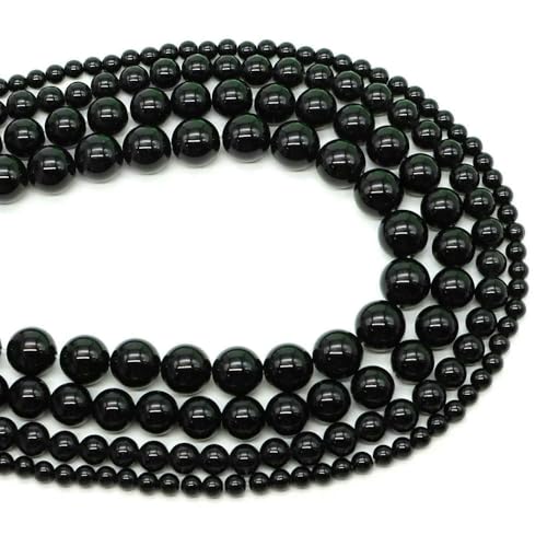 Naturstein-Aquamarin-Amethyst-Perlen, rund, lose Abstandshalter, Kristall-Edelsteinperlen für die Schmuckherstellung, DIY-Armband, Halskette, 4/6/8/10 mm, Schwarzer Obsidian, 6 mm, 56–65 von VIEPGJ