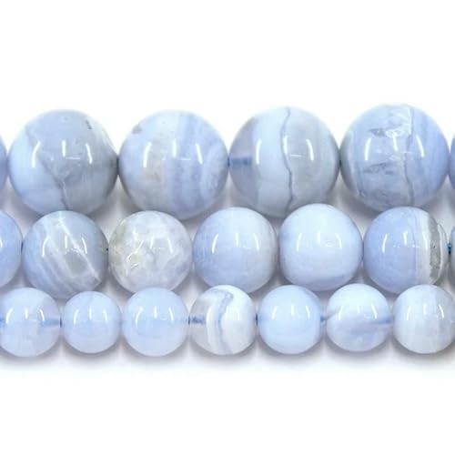 Naturstein Blauer Spitzenachat 4/6/8/10/12MM 38CM Runde lose Strangperlen zur Schmuckherstellung Armbänder Halskette DIY Zubehör-10mm von VIEPGJ