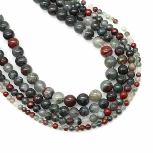 Naturstein Fluorit Tigerauge Heilkristall für Schmuckherstellung Edelstein Lose Perlen DIY Armband Halskette Zubehör 4 6 8 10 mm-Blutstein-6 mm (59 bis 61 Stück) von VIEPGJ