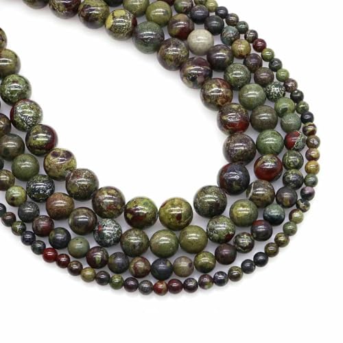 Naturstein Fluorit Tigerauge Heilkristall für Schmuckherstellung Edelstein Lose Perlen DIY Armband Halskette Zubehör 4 6 8 10 mm - Drachenblutjaspis - 10 mm (36 bis 37 Stück) von VIEPGJ