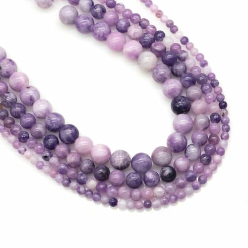 Naturstein Fluorit Tigerauge Heilkristall für Schmuckherstellung Edelstein Lose Perlen DIY Armband Halskette Zubehör 4 6 8 10 mm-Flieder Lepidolith-4,0 mm (88 bis 91 Stück) von VIEPGJ