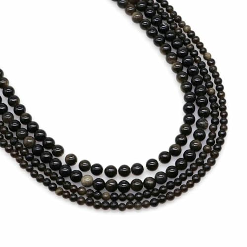 Naturstein Fluorit Tigerauge Heilkristall für Schmuckherstellung Edelstein Lose Perlen DIY Armband Halskette Zubehör 4 6 8 10 mm-Gold Obsidian-10 mm (36 bis 37 Stück) von VIEPGJ