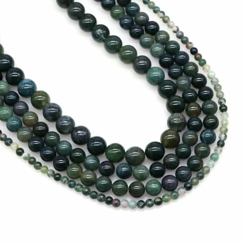 Naturstein Fluorit Tigerauge Heilkristall für Schmuckherstellung Edelstein Lose Perlen DIY Armband Halskette Zubehör 4 6 8 10 mm-Grüner Moosachat-6 mm (59 bis 61 Stück) von VIEPGJ