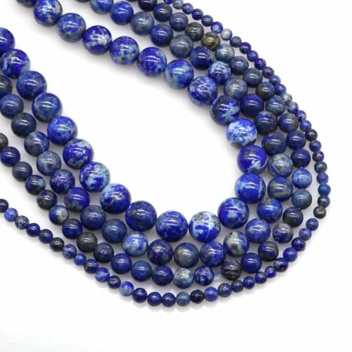 Naturstein Fluorit Tigerauge Heilkristall für Schmuckherstellung Edelstein Lose Perlen DIY Armband Halskette Zubehör 4 6 8 10 mm-Lapislazuli-6 mm (59 bis 61 Stück) von VIEPGJ