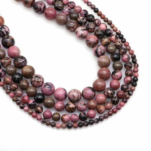 Naturstein Fluorit Tigerauge Heilkristall für Schmuckherstellung Edelstein Lose Perlen DIY Armband Halskette Zubehör 4 6 8 10 mm-Rosa Schwarz Rhodonit-10 mm (36 bis 37 Stück) von VIEPGJ