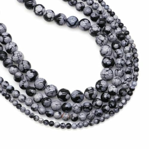 Naturstein Fluorit Tigerauge Heilkristall für Schmuckherstellung Edelstein Lose Perlen DIY Armband Halskette Zubehör 4 6 8 10 mm-Schneeflockenobsidian-10 mm (36 bis 37 Stück) von VIEPGJ