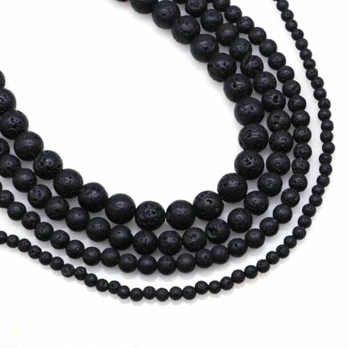 Naturstein Fluorit Tigerauge Heilkristall für Schmuckherstellung Edelstein Lose Perlen DIY Armband Halskette Zubehör 4 6 8 10 mm - Schwarze Vulkanlava - 4,0 mm (88 bis 91 Stück) von VIEPGJ