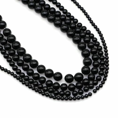 Naturstein Fluorit Tigerauge Heilkristall für Schmuckherstellung Edelstein Lose Perlen DIY Armband Halskette Zubehör 4 6 8 10 mm-Schwarzer Obsidian-4,0 mm (88 bis 91 Stück) von VIEPGJ