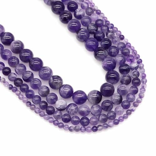 Naturstein Fluorit Tigerauge Heilkristall zur Schmuckherstellung Edelstein Lose Perlen DIY Armband Halskette Zubehör 4 6 8 10 mm-Amethyst-10 mm (36 bis 37 Stück) von VIEPGJ