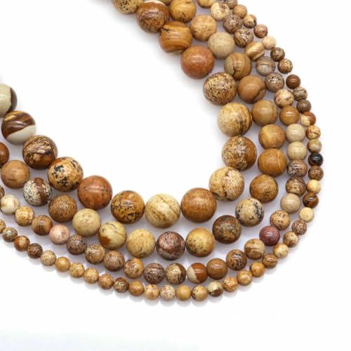 Naturstein Fluorit Tigerauge Heilkristall zur Schmuckherstellung Edelstein Lose Perlen DIY Armband Halskette Zubehör 4 6 8 10 mm - Bildjaspis - 4,0 mm (88 bis 91 Stück) von VIEPGJ