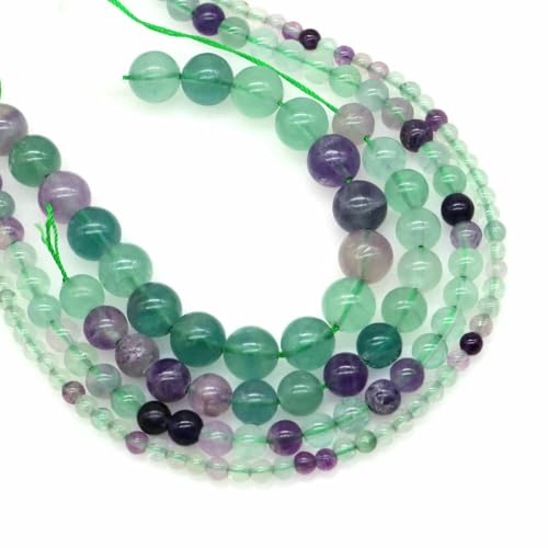 Naturstein Fluorit Tigerauge Heilkristall zur Schmuckherstellung Edelstein Lose Perlen DIY Armband Halskette Zubehör 4 6 8 10 mm-Fluorit-10 mm (36 bis 37 Stück) von VIEPGJ