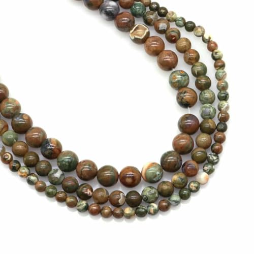 Naturstein Fluorit Tigerauge Heilkristall zur Schmuckherstellung Edelstein Lose Perlen DIY Armband Halskette Zubehör 4 6 8 10 mm-Grüner Regenwald-8 mm (45 bis 46 Stück) von VIEPGJ