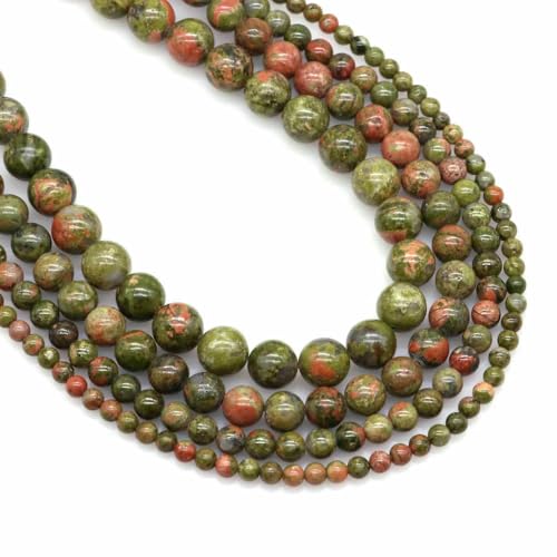 Naturstein Fluorit Tigerauge Heilkristall zur Schmuckherstellung Edelstein Lose Perlen DIY Armband Halskette Zubehör 4 6 8 10 mm-Unakit-10 mm (36 bis 37 Stück) von VIEPGJ