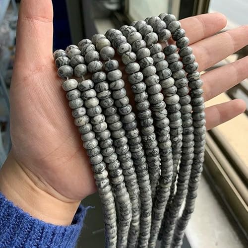 Naturstein-Rondelle-Perlen, Jaspis, Jade, Abstandshalter, runde, flache Perle, DIY-Armband, Halskette, Ohrringe, Zubehör, Größe 5 x 8 mm, 38 Karten, 5 x 8 mm, 68 bis 70 Stück von VIEPGJ