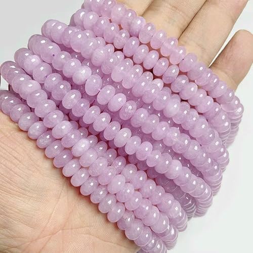 Naturstein-Rondellperlen, Jaspis, Jade, Abstandshalter, runde, flache Perle, DIY-Armband, Halskette, Ohrringe, Zubehör, Größe 5 x 8 mm, 10, lila Chalcedon, 5 x 8 mm, 68 bis 70 Stück von VIEPGJ