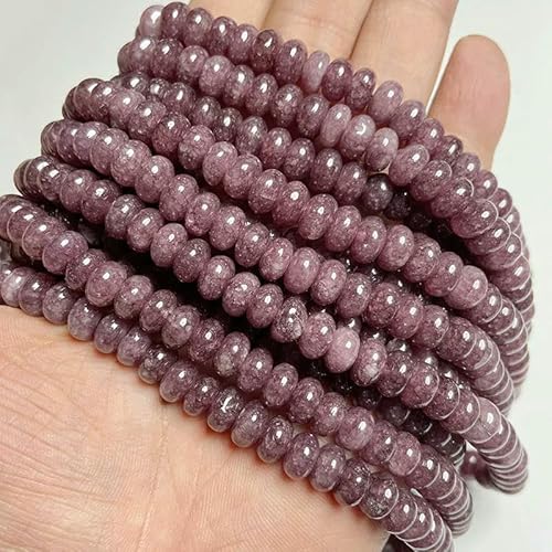 Naturstein-Rondellperlen, Jaspis, Jade, Abstandshalter, runde, flache Perle, DIY-Armband, Halskette, Ohrringe, Zubehör, Größe 5 x 8 mm, 11 Lila Chalcedon, 5 x 8 mm, 33 bis 35 Stück von VIEPGJ