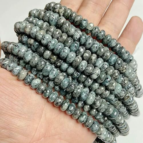 Naturstein-Rondellperlen, Jaspis, Jade, Abstandshalter, runde, flache Perle, DIY-Armband, Halskette, Ohrringe, Zubehör, Größe 5 x 8 mm, 18 grüne Jaspis-5 x 8 mm, 68 bis 70 Stück von VIEPGJ