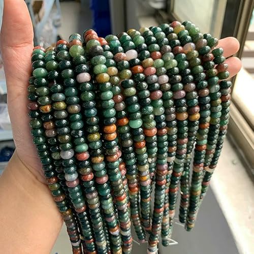 Naturstein-Rondellperlen, Jaspis, Jade, Abstandshalter, runde, flache Perle, DIY-Armband, Halskette, Ohrringe, Zubehör, Größe 5 x 8 mm, 24 indische Achate, 5 x 8 mm, 68 bis 70 Stück von VIEPGJ