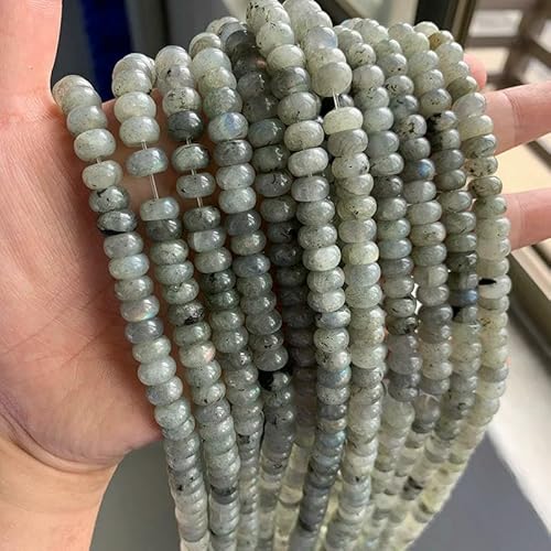 Naturstein-Rondellperlen, Jaspis, Jade, Abstandshalter, runde, flache Perle, DIY-Armband, Halskette, Ohrringe, Zubehör, Größe 5 x 8 mm, 29 Labradonit, 5 x 8 mm, 68 bis 70 Stück von VIEPGJ