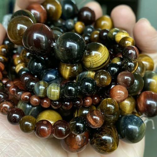 Natursteinperlen, 4, 6, 8, 10 mm, Tigerauge, Lava, Amazonit, Türkis, Achat, Jaspis, Perlen zur Schmuckherstellung, DIY-Armband, Halskette – mehrfarbiges Tigerauge – 4,0 mm, 88 bis 91 Stück von VIEPGJ