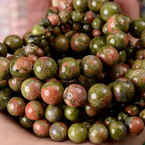 Natursteinperlen, Lava-Jaspis, Tigerauge, Quarz-Achat, runde lose Perlen zur Schmuckherstellung, DIY-Armbandzubehör, 4–12 mm, Blumengrün, 12 mm, ca. 30 Perlen von VIEPGJ
