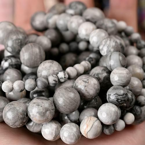 Natursteinperlen, Lava-Jaspis, Tigerauge, Quarz-Achat, runde lose Perlen zur Schmuckherstellung, DIY-Armbandzubehör, 4–12 mm, Kartenjaspis, 12 mm, ca. 30 Perlen von VIEPGJ