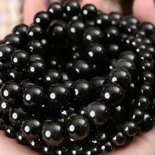 Natursteinperlen, Lava-Jaspis, Tigerauge, Quarz-Achat, runde lose Perlen zur Schmuckherstellung, DIY-Armbandzubehör, 4–12 mm, Obsidian, 12 mm, ca. 30 Perlen von VIEPGJ