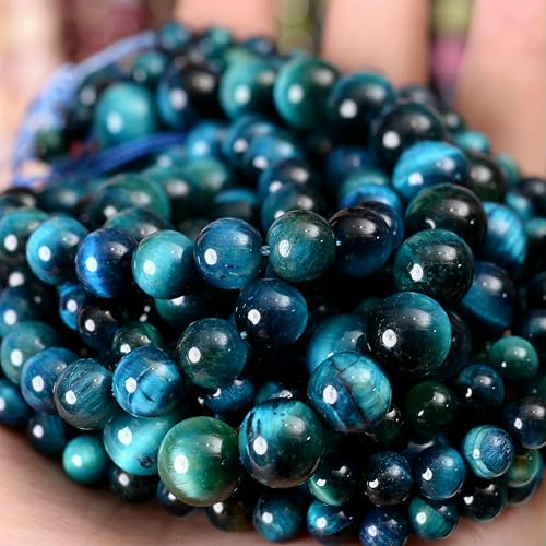 Natursteinperlen, Lava-Jaspis, Tigerauge, Quarz-Achat, runde lose Perlen zur Schmuckherstellung, DIY-Armbandzubehör, 4–12 mm, Tigerauge, 10 mm, ca. 35 Perlen von VIEPGJ