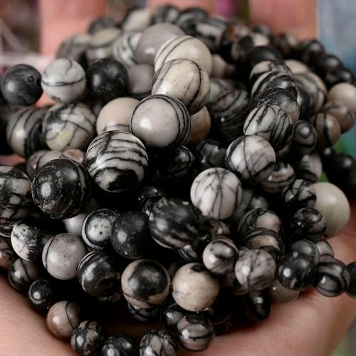 Natursteinperlen, Lava-Jaspis, Tigerauge, Quarz-Achat, runde lose Perlen zur Schmuckherstellung, DIY-Armbandzubehör, 4–12 mm, schwarzes Netz, 12 mm, ca. 30 Perlen von VIEPGJ