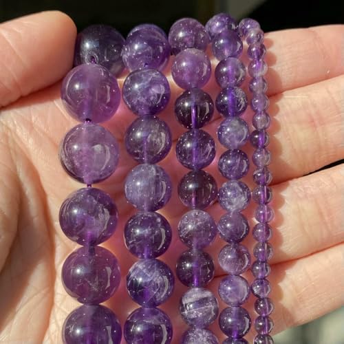 Natursteinperlen, Tigerauge, Achate, Jaspis, Turmalin, Glas, Kristallquarz, Perlen zur Schmuckherstellung, DIY-Armbandzubehör, Amethyst, 6 mm von VIEPGJ