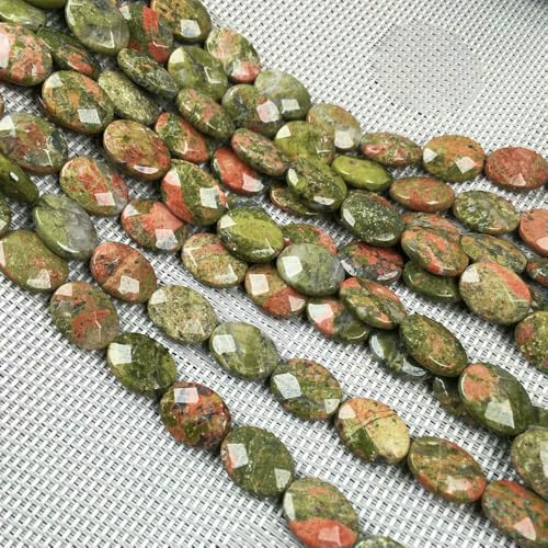Natursteinperlen, facettierte ovale Form, Edelstein-Isolationsperlen, lose Perlen zur Schmuckherstellung, DIY-Halsketten, Armbandzubehör, Unakit, 12 x 16 mm von VIEPGJ