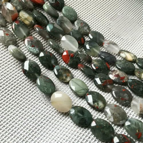 Natursteinperlen, facettierte ovale Form, Edelstein-Isolationsperlen, lose Perlen zur Schmuckherstellung, DIY-Halsketten, Armbandzubehör – Afrikanische Blutkiefer – 12 x 16 mm von VIEPGJ