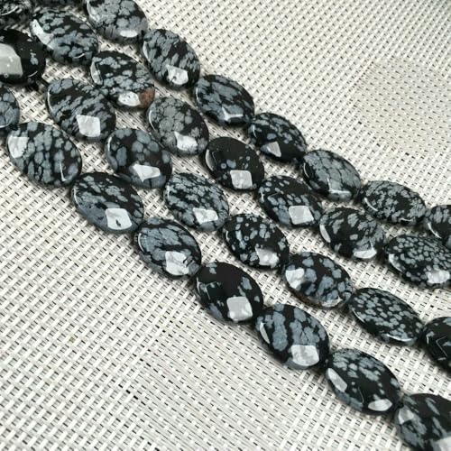 Natursteinperlen, facettierte ovale Form, Edelstein-Isolationsperlen, lose Perlen zur Schmuckherstellung, DIY-Halsketten, Armbandzubehör – Schneeflockenstein – 12 x 16 mm von VIEPGJ
