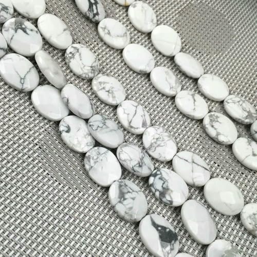 Natursteinperlen, facettierte ovale Form, Edelstein-Isolationsperlen, lose Perlen zur Schmuckherstellung, DIY-Halsketten- und Armbandzubehör, Weiß-Türkis, 12 x 16 mm von VIEPGJ