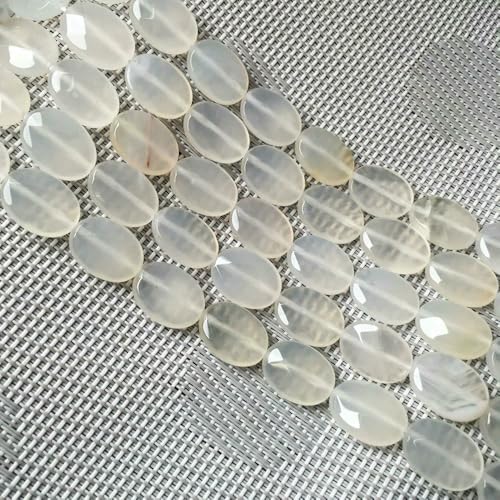 Natursteinperlen, facettierte ovale Form, Edelstein-Isolationsperlen, lose Perlen zur Schmuckherstellung, DIY-Halsketten- und Armbandzubehör, weißer Achat, 12 x 16 mm von VIEPGJ