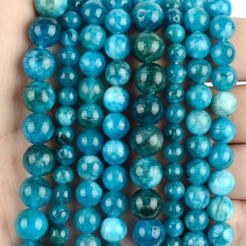 Natursteinperlen 4 6 8 10 mm Tigerauge, Lava, Amazonit, Türkis, Achat, Jaspis, Perlen zur Schmuckherstellung, DIY-Armband, Halskette – Blauer Apatit, Jade – 6 mm, 59 bis 61 Stück von VIEPGJ