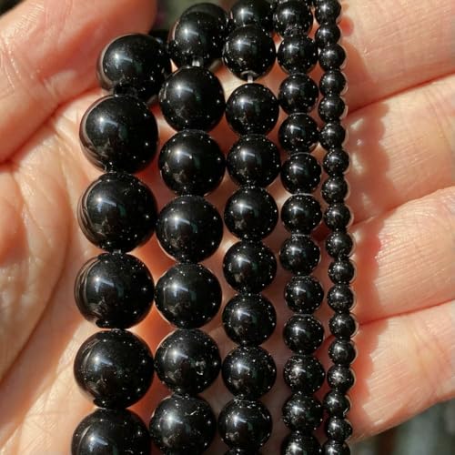 Natursteinperlen 4 6 8 10 mm Tigerauge Lava Amazonit Türkis Verkrustete Achate Jaspis Perlen zur Schmuckherstellung DIY Armband Halskette-5A Schwarzer Achat-10 mm 36 bis 37 Stück von VIEPGJ