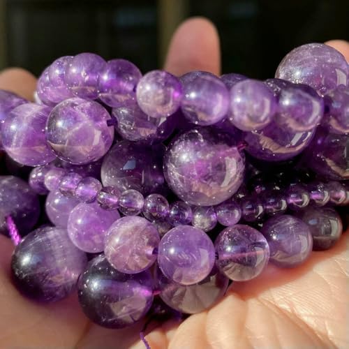 Natursteinperlen 4 6 8 10 mm Tigerauge Lava Amazonit Türkis Verkrustete Achate Jaspis Perlen zur Schmuckherstellung DIY Armband Halskette-Amethyst-6 mm 59 bis 61 Stück von VIEPGJ