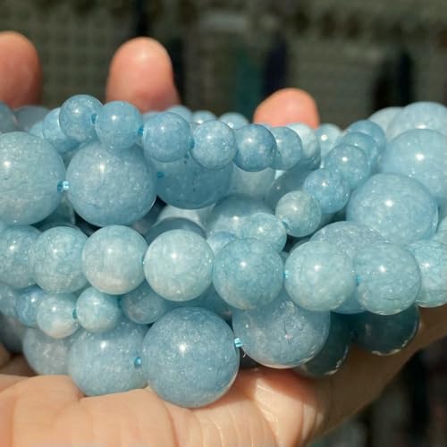 Natursteinperlen 4 6 8 10 mm Tigerauge Lava Amazonit Türkis Verkrustete Achate Jaspis Perlen zur Schmuckherstellung DIY Armband Halskette-Aquamarin-6 mm 59 bis 61 Stück von VIEPGJ