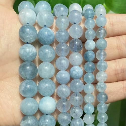 Natursteinperlen im 45er-Stil, 4, 6, 8, 10 mm, Tigerauge, Lava-Achat, Amethyste, runde Perlen zur Schmuckherstellung, DIY-Armbänder, Aquamarin, 8 mm (ca. 46 Stück) von VIEPGJ