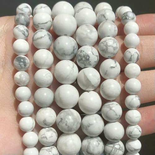 Natursteinperlen im 45er-Stil, 4, 6, 8, 10 mm, Tigerauge, Lava-Achat, Amethyste, runde Perlen zur Schmuckherstellung, DIY-Armbänder, Howlith, 8 mm (ca. 46 Stück) von VIEPGJ