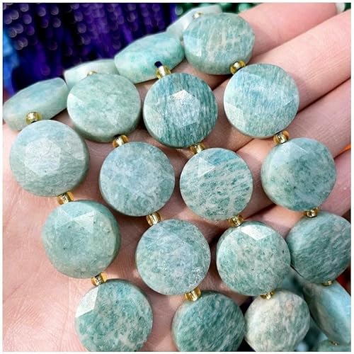 Neuer 15-mm-Schnittwinkel, Naturstein, Amethyst, Tigerauge, Amazonit, Kristall, Edelstein, rund, lose Perle, DIY-Armband, Halskette, Schmuckherstellung, Amazonit, 15 mm, 21 Stück von VIEPGJ