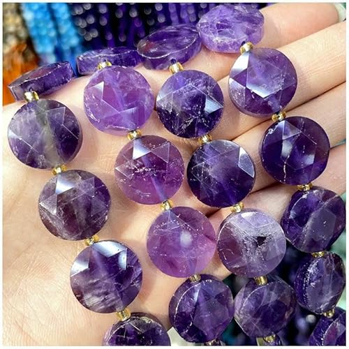 Neuer 15-mm-Schnittwinkel, Naturstein, Amethyst, Tigerauge, Amazonit, Kristall, Edelstein, rund, lose Perle, DIY-Armband, Halskette, Schmuckherstellung, Amethyst, 15 mm, 21 Stück von VIEPGJ