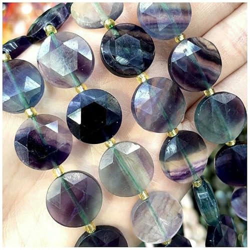 Neuer 15-mm-Schnittwinkel, Naturstein, Amethyst, Tigerauge, Amazonit, Kristall, Edelstein, rund, lose Perle, DIY-Armband, Halskette, Schmuckherstellung, Fluorit, 15 mm, 21 Stück von VIEPGJ
