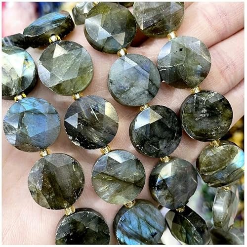 Neuer 15-mm-Schnittwinkel, Naturstein, Amethyst, Tigerauge, Amazonit, Kristall, Edelstein, rund, lose Perle, DIY-Armband, Halskette, Schmuckherstellung, Labradorit, 15 mm, 21 Stück von VIEPGJ